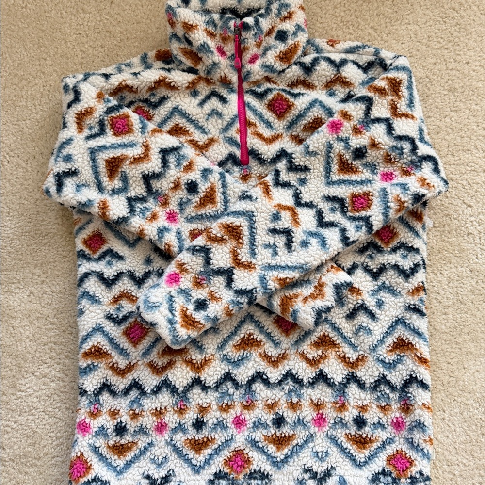 Eddie Bauer Women’s Midweight Plush Quarter Zip Fleece Pullover – Vanilla Aztec